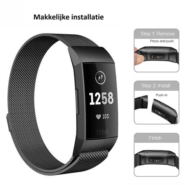 Grote foto drphone fitbit charge 3 charge 3 se magnetische milanese armband rvs horlogeband maat l zwar kleding dames horloges