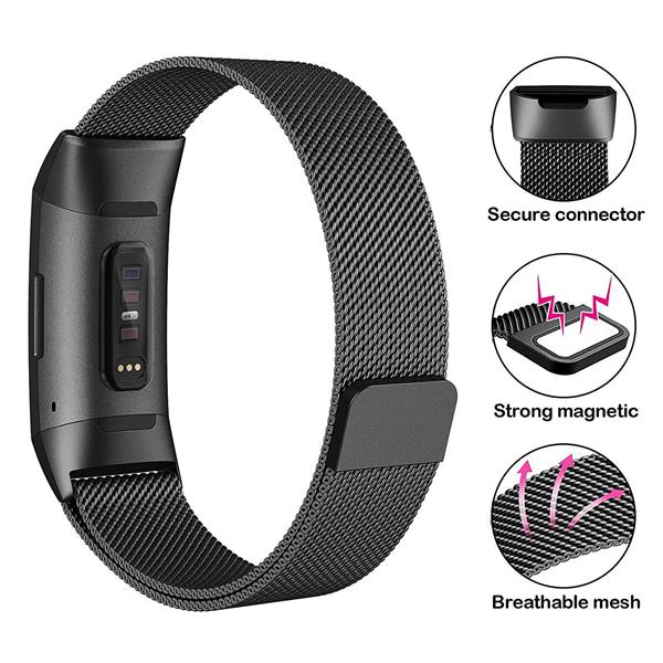 Grote foto drphone fitbit charge 3 charge 3 se magnetische milanese armband rvs horlogeband maat l zwar kleding dames horloges