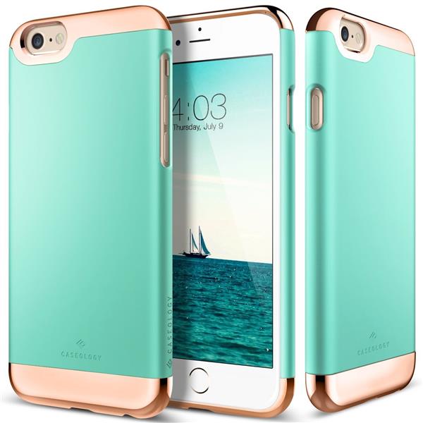 Grote foto caseology savoy series iphone 6s 6 turquoise mint tempered glass screenprotector telecommunicatie mobieltjes