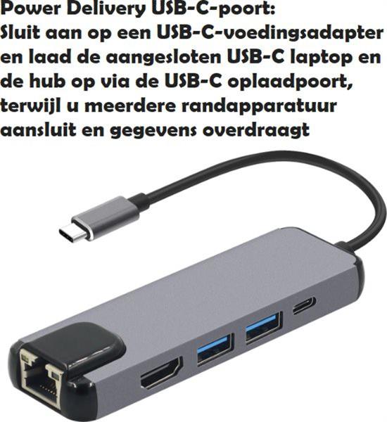 Grote foto drphone nd1 5 in 1 multiport type c hub hdmi 4k 1x gigabit 1000m ethernet 2 x usb 3.0 usb computers en software overige computers en software