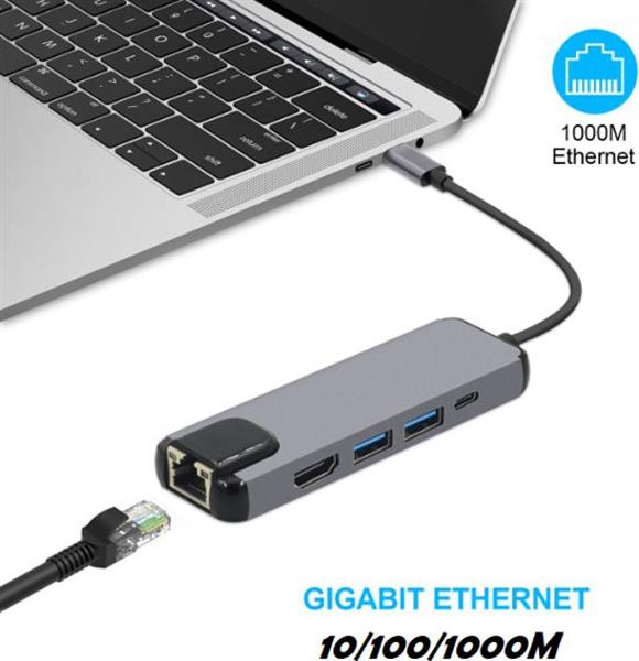 Grote foto drphone nd1 5 in 1 multiport type c hub hdmi 4k 1x gigabit 1000m ethernet 2 x usb 3.0 usb computers en software overige computers en software