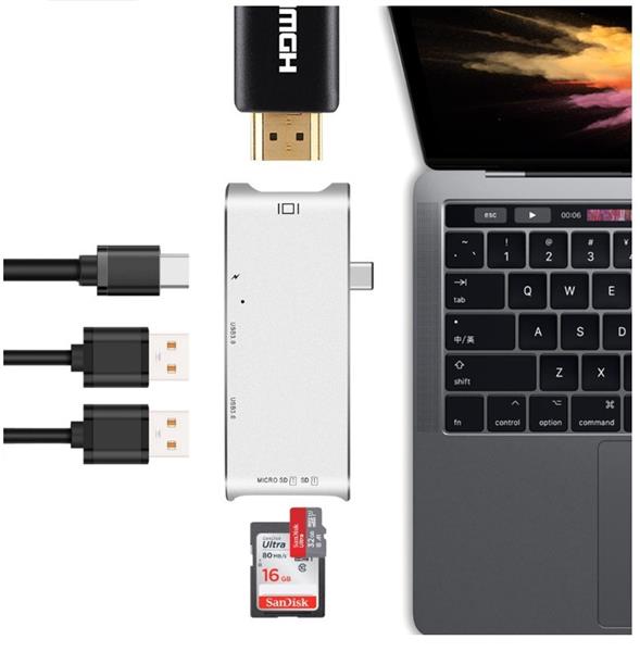 Grote foto drphone 6 in 1 type c hub usb c thunderbolt3 40 gb usb c 5 gb naar 4k hdmi 2 x 3.0 usb sd mic computers en software overige computers en software