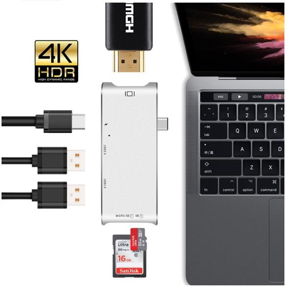 Grote foto drphone 6 in 1 type c hub usb c thunderbolt3 40 gb usb c 5 gb naar 4k hdmi 2 x 3.0 usb sd mic computers en software overige computers en software