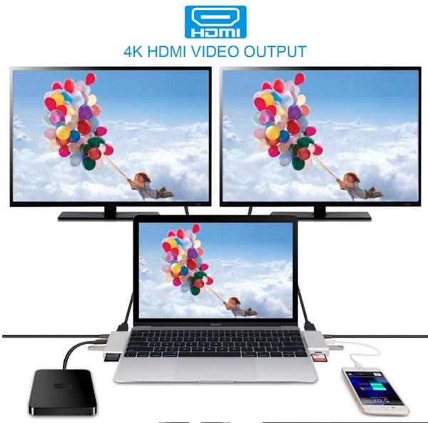 Grote foto drphone 6 in 1 type c hub usb c thunderbolt3 40 gb usb c 5 gb naar 4k hdmi 2 x 3.0 usb sd mic computers en software overige computers en software