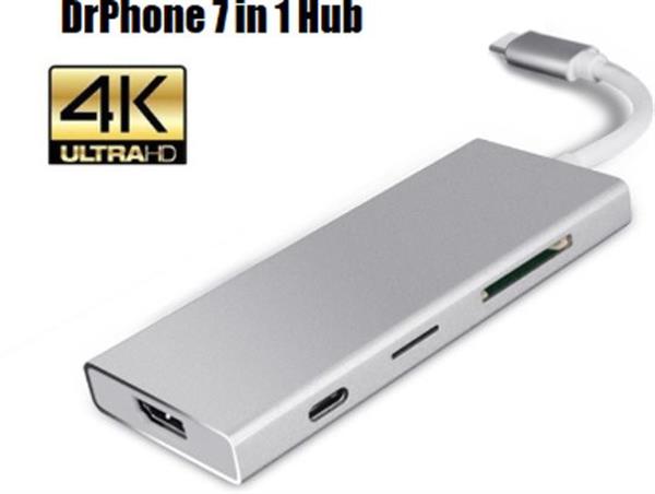 Grote foto drphone 7 in 1 multi adapter hub 3x usb 3.0 1x sd kaart 1x micro sd kaart 1x hdmi 4k 1x usb c p computers en software overige computers en software