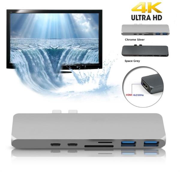 Grote foto drphone 7 in 1 usb c hub dual type c dock 5k output 40 gbps thunderbolt 3 2x usb 3.0 poorten computers en software overige computers en software