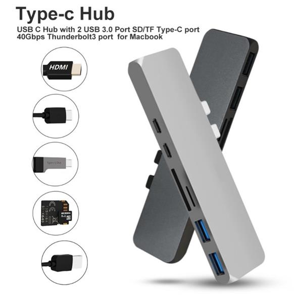 Grote foto drphone 7 in 1 usb c hub dual type c dock 5k output 40 gbps thunderbolt 3 2x usb 3.0 poorten computers en software overige computers en software