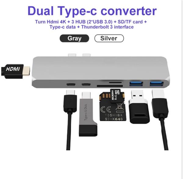 Grote foto drphone 7 in 1 usb c hub dual type c dock 5k output 40 gbps thunderbolt 3 2x usb 3.0 poorten computers en software overige computers en software