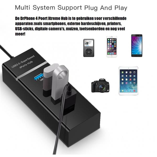 Grote foto drphone xtreme 4 poort 5gbps usb 3.0 hub splitter computer notebook laptop windows mac os linu computers en software overige computers en software