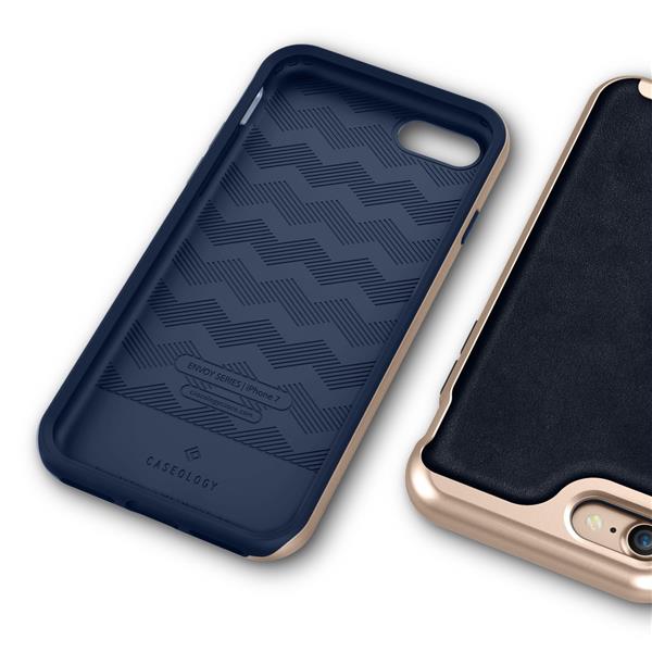 Grote foto caseology envoy series iphone 8 7 leather navy blue iphone screenprotector hd telecommunicatie mobieltjes