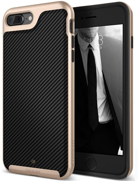 Grote foto caseology envoy series iphone 8 7 plus carbon fiber black gold iphone screenprotector hd telecommunicatie mobieltjes