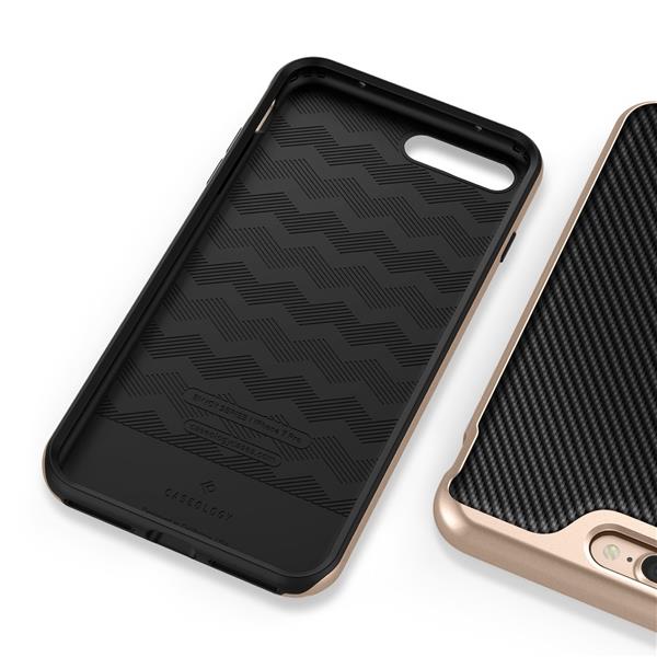 Grote foto caseology envoy series iphone 8 7 plus carbon fiber black gold iphone screenprotector hd telecommunicatie mobieltjes