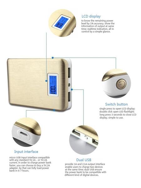 Grote foto 100 10400 mah powerbank met led indicatie led lamp luxurious goud telecommunicatie opladers en autoladers
