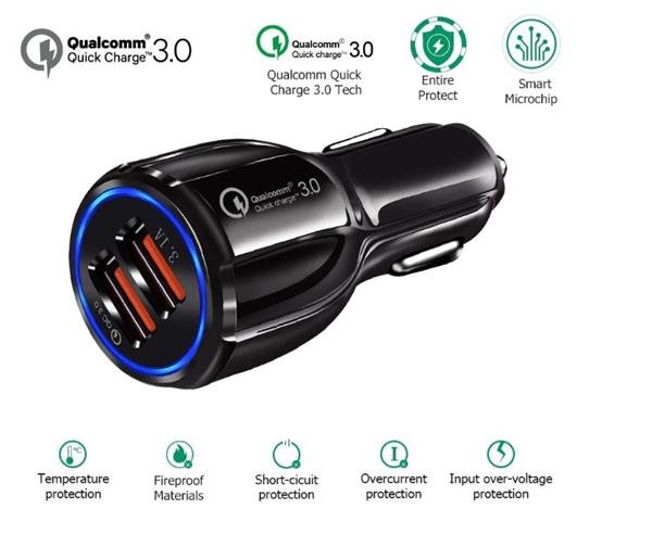 Grote foto drphone qc pro qualcomm 3.0 fast charge 30w auto oplader dual poort 2 poorten snellader reislader telecommunicatie opladers en autoladers