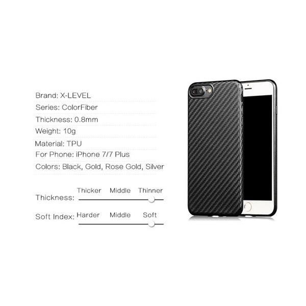 Grote foto iphone 7 plus x level 0.8mm carbon fiber textuur tpu soft case zwart telecommunicatie mobieltjes
