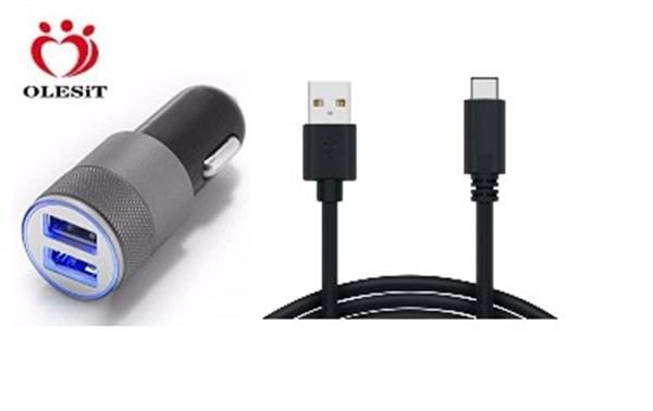 Grote foto olesit autolader 3.1a 2 usb poorten 5v 1.0 2.1a lader type c kabel 1m geschikt voor o.a hu telecommunicatie opladers en autoladers