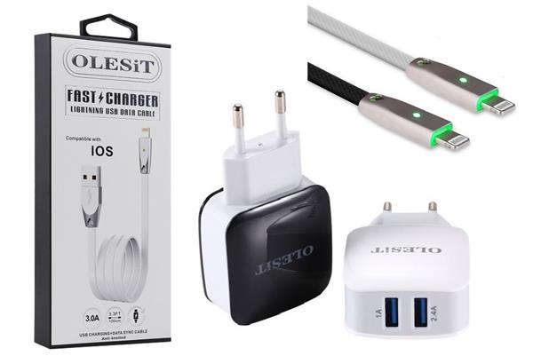 Grote foto olesit 2 poorten usb oplader 3.1a fast charge snellader lightning usb kabel 1m 3.0a geschikt v telecommunicatie opladers en autoladers