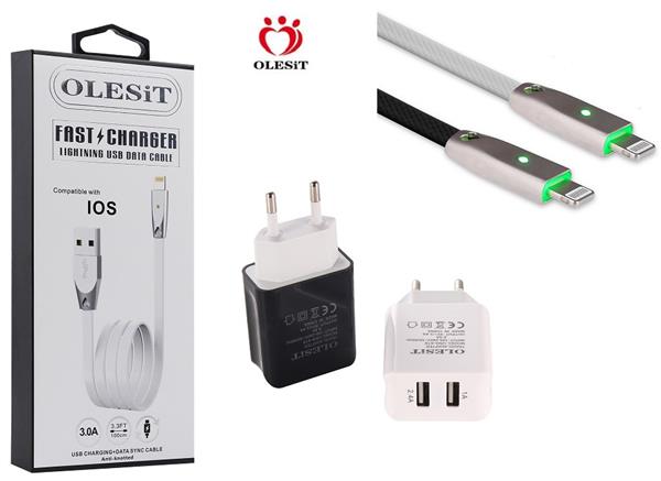 Grote foto olesit 2 poorten usb oplader 3.1a fast charge snellader lightning usb kabel 1m 3.0a geschikt v telecommunicatie opladers en autoladers