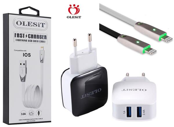 Grote foto olesit 2 poorten usb oplader 3.4a fast charge snellader lightning usb kabel 1mtr 3.0a geschikt telecommunicatie opladers en autoladers