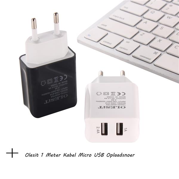 Grote foto olesit thuislader 3.4a 17w fast charge adapter 2 poort snellader micro usb 1m kabel zwart telecommunicatie opladers en autoladers