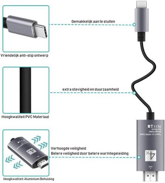 Grote foto drphone usb c naar hdmi adapterkabel 4k 60hz 1080p hd hdtv adapter geschikt voor o.a macbook pr computers en software overige computers en software