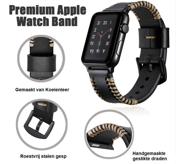 Grote foto drphone apple watch 1 2 3 4 38mm 40mm horlogeband lederen handgemaakte stiksels armband zwar kleding dames horloges