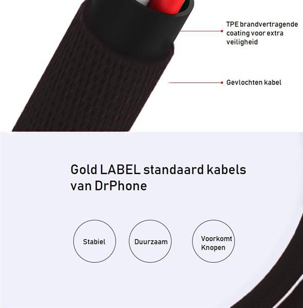 Grote foto drphone hybridx nylon kevlar oplaadkabel 1 meter lightning 8 pin kabel optimaal accuduur telecommunicatie opladers en autoladers