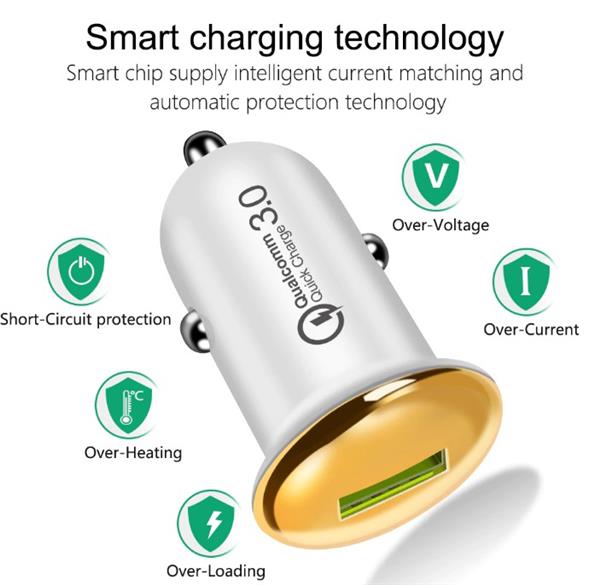 Grote foto drphone qc1 mini autolader compact krachtig 18w tablet smartphones zilver telecommunicatie opladers en autoladers