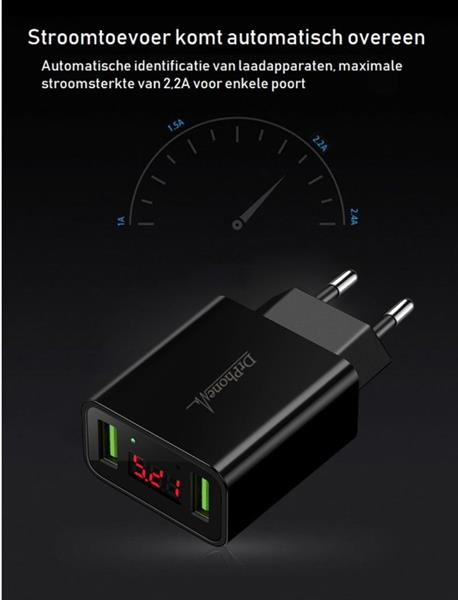 Grote foto drphone thuislader 2 poorten usb oplader 2.2a smart fast charge lader met led display wit telecommunicatie opladers en autoladers