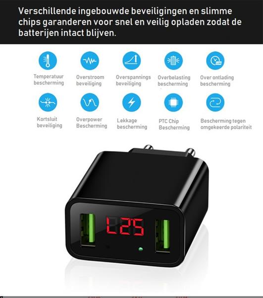Grote foto drphone thuislader 2 poorten usb oplader 2.2a smart fast charge lader met led display wit telecommunicatie opladers en autoladers