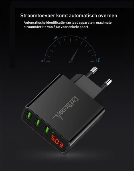 Grote foto drphone thuislader 3 poorten usb oplader 2.4a smart fast charge lader met led display wit telecommunicatie opladers en autoladers