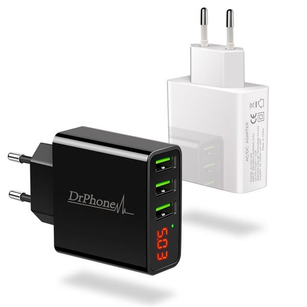 Grote foto drphone thuislader 3 poorten usb oplader 2.4a smart fast charge lader met led display wit telecommunicatie opladers en autoladers