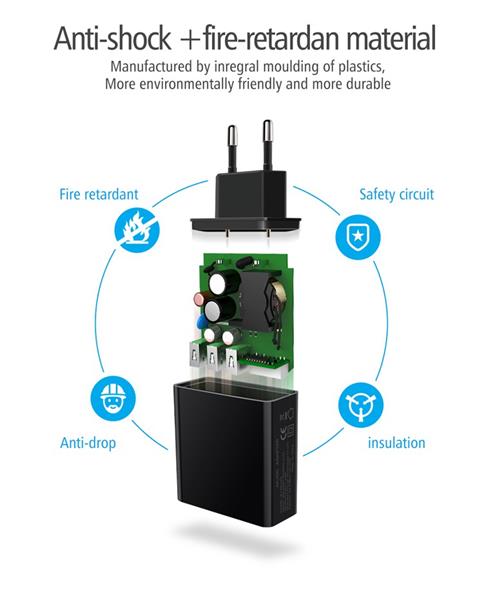 Grote foto drphone thuislader 3 poorten usb oplader 2.4a smart fast charge lader met led display wit telecommunicatie opladers en autoladers