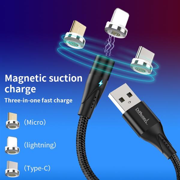 Grote foto drphone magnetische 360 lightning 3a usb kabel snel opladen dataoverdracht met led indicator telecommunicatie opladers en autoladers
