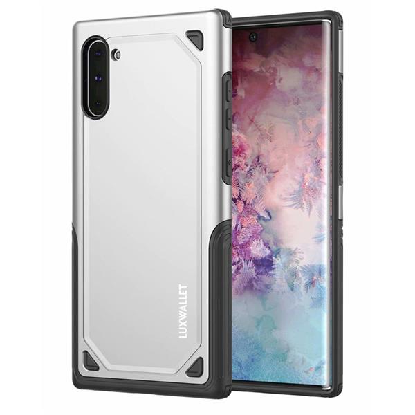 Grote foto luxwallet samsung note 10 case desert armor drop proof hoes metallic silver telecommunicatie mobieltjes