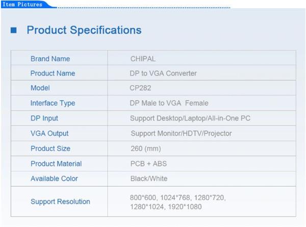 Grote foto drphone displayport naar vga 1080p full hd 50 60 hz zwart telecommunicatie opladers en autoladers
