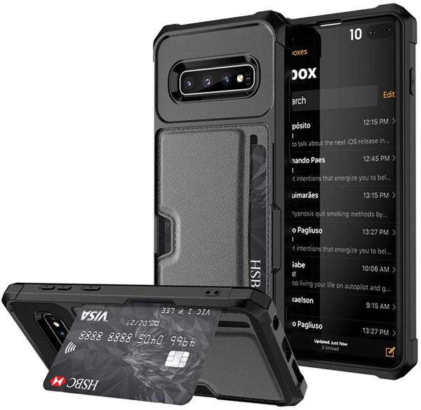 Grote foto drphone galaxy s10 tpu kaarhouder armor case met magnetische autohouder ondersteuning zwart telecommunicatie mobieltjes