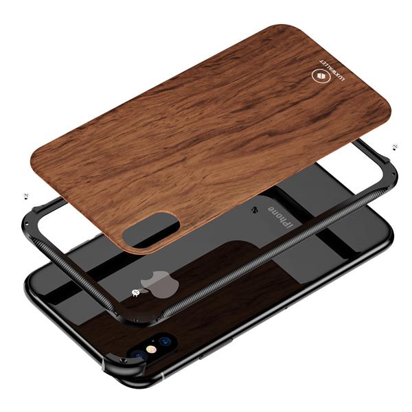 Grote foto luxwallet ronin iphone xs max black rosewood case houten hoes metalen behuizing met auth telecommunicatie mobieltjes