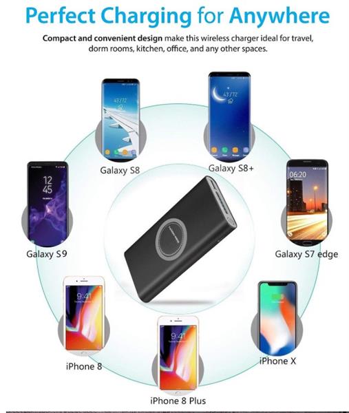 Grote foto drphone pb2 draagbare 10000mah powerbank qi draadloze oplader charge recharge grijs telecommunicatie opladers en autoladers