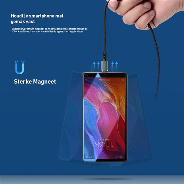 Grote foto drphone icon 2 meter lightning magnetische kabel 3.0a snellader datakabel fast charge zwar telecommunicatie opladers en autoladers