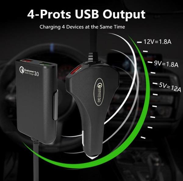 Grote foto drphone pcc3 multi autolader snellader oplader qc 3.0 12a 60w voor achterbank 4 usb poorte telecommunicatie opladers en autoladers