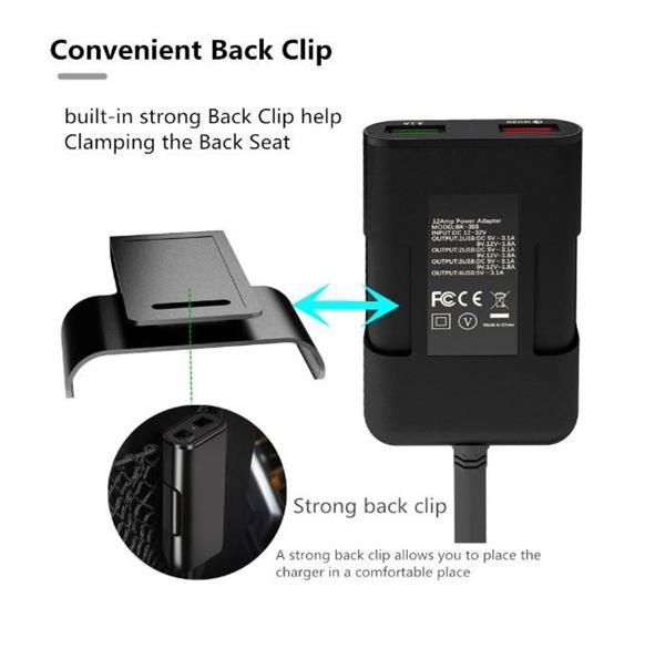 Grote foto drphone pcc3 multi autolader snellader oplader qc 3.0 12a 60w voor achterbank 4 usb poorte telecommunicatie opladers en autoladers