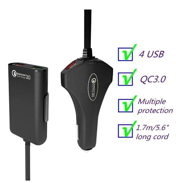 Grote foto drphone pcc3 multi autolader snellader oplader qc 3.0 12a 60w voor achterbank 4 usb poorte telecommunicatie opladers en autoladers