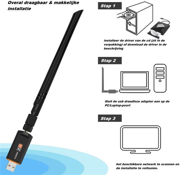 Grote foto drphone w4 wireless usb wifi adapter 1200 mbps 5g 2.5g dual band met antenne wlan adapter ac w computers en software overige computers en software