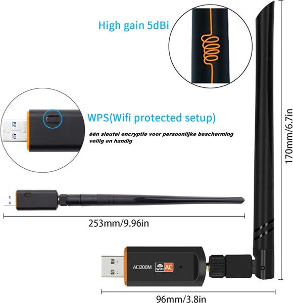 Grote foto drphone w4 wireless usb wifi adapter 1200 mbps 5g 2.5g dual band met antenne wlan adapter ac w computers en software overige computers en software