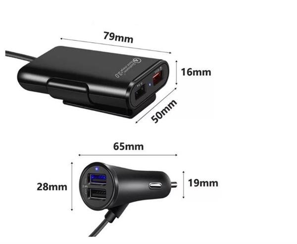 Grote foto drphone pcc2 36w 8a 4 poorten snellader usb qc 3.0 autolader voor en achter 1.8m zwart telecommunicatie opladers en autoladers