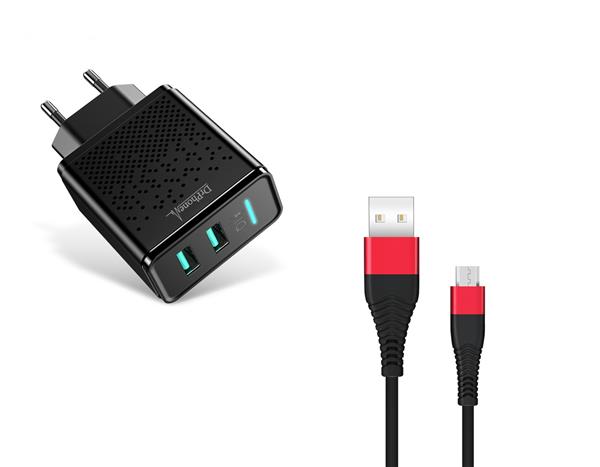 Grote foto drphone acc02 iq smart 2 poort lader 5v 2.4a 2 usb poorten 1 meter x1 micro usb kabel zwar telecommunicatie opladers en autoladers
