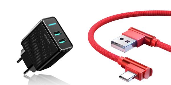 Grote foto drphone acc02 smart iq 5v 2.4a 2 usb poorten 1 meter usb c type c g1 haakse 90 graden op telecommunicatie opladers en autoladers