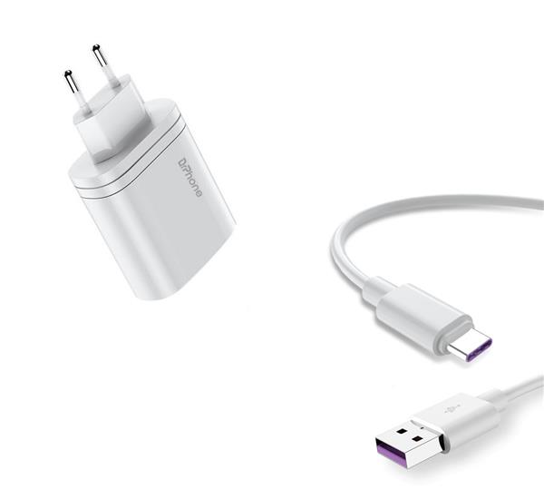 Grote foto drphone icon 36w 2 poort fast charge oplader voor o.a. samsung 1 meter usb c oplaadkabel 5a telecommunicatie opladers en autoladers