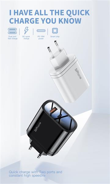 Grote foto drphone icon 36w 2 poort fast charge oplader voor o.a. samsung 1 meter usb c oplaadkabel 5a telecommunicatie opladers en autoladers